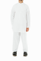 Men's White Band Collar Tunic Shirt